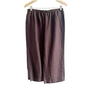 Vivid 100% Linen Brown Cropped Wide Leg Zipper Front Pants Lagenlook Minimalist